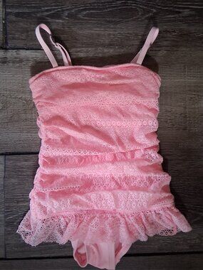 JUICY COUTURE 2T PINK Prima Donna Lace One Piece Swimsuit $102.+ NEW size 2